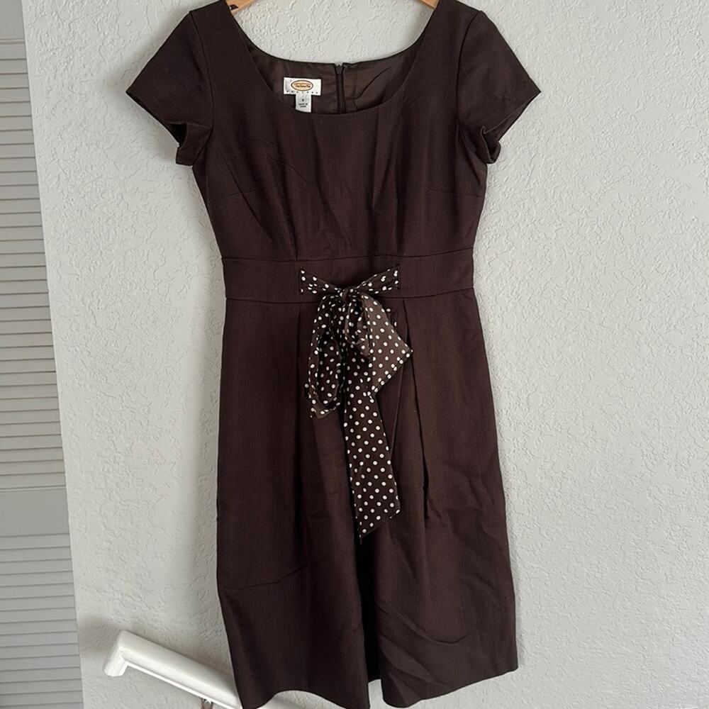 Vintage Talbots Brown Dress Polka Dot Bow Preppy Fall Twee Tea Silk Blend 6P